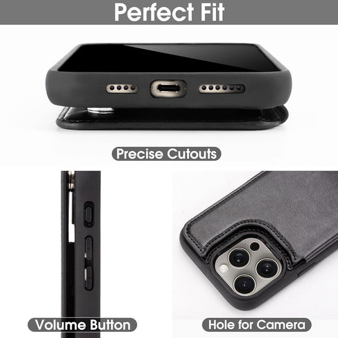 Arae Compatible for iPhone 15 Pro Case with Card Holder - Wallet Case with PU Leather Card Pockets Back Flip Cover for iPhone 15 Pro 6.1 inch - Bl...