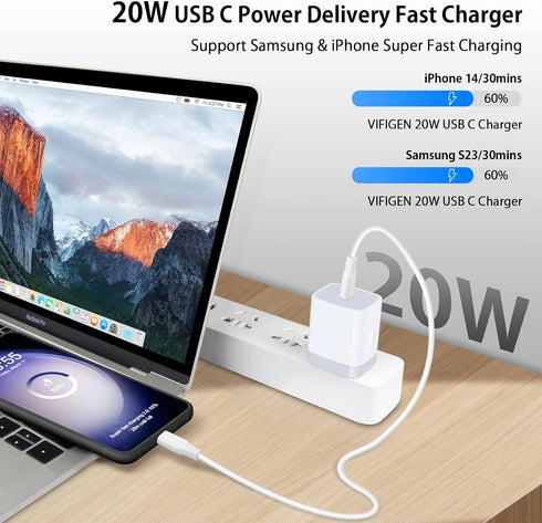 USB C Fast Charger for iPhone 15 Pro Max/15 Pro/15 Plus/15/14/13/12/11,Pixel 8 Pro 8 7a, 2Pack 20W Type C Charging Block Box Cube for Samsung Gala...