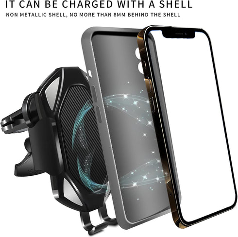 Wireless Car Charger, Qi Auto-Clamping Air Vent Dashboard Car Phone Holder & QC3.0 Car Charger, 15W Charging for iPhone 13/12/11/11 Pro Max?Compat...