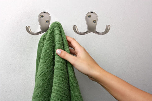 Design House 207761 Wall-Mounted Double Hook for Coat Hat, Towel Robe in Bathroom or Closet Satin Nickel 10-Pack...