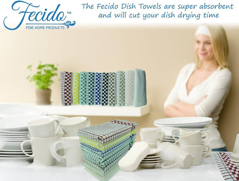 Fecido Classic Kitchen Dish Towels with Hanging Loop - Heavy Duty Absorbent Dish Clothes - European Made 100% Cotton Tea Towels - Set of Two, Red...