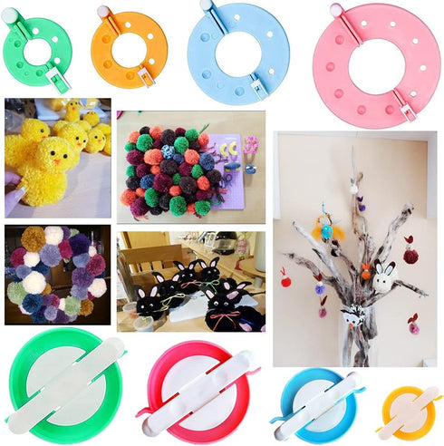 Pom Pom Maker,30pcs Pom Pom Makers kit Includes 8 PCS Pom Pom Maker+2pcs Scissors+10pcs Plastic Needles+10pcs kntting Stitch Markers for DIY Wool ...