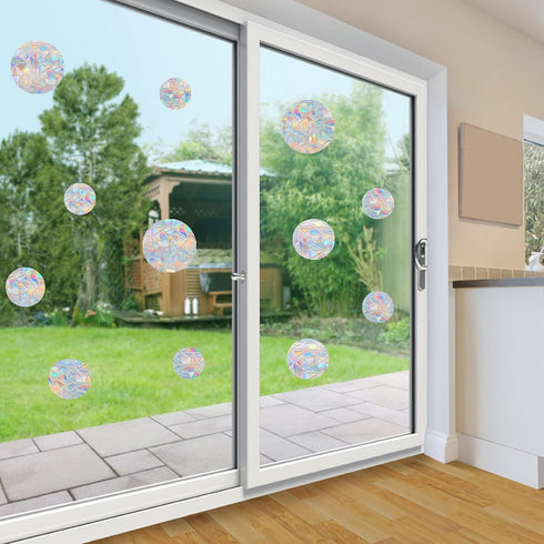 CRMADA 16 Pieces Circle Window Clings - Anti-Collision Window Decals to Save Birds from Window Collisions,Non Adhesive Prismatic Vinyl Window Clin...