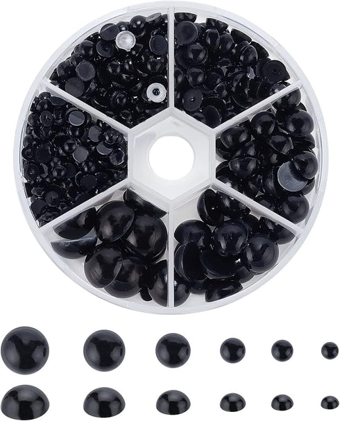 PH PandaHall Black Flat Backed Pearls, 690pcs Half Round Pearl Beads 6 Sizes Pearl Cabochon Faux Pearl Beads for DIY Scrapbook Phone Case Wedding ...