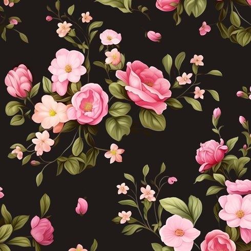 Black Floral Wallpaper Peel and Stick Wallpaper Vinyl Wallpaper Stick and Peel Pink Floral Contact Paper for Cabinets Waterproof Self Adhesive Wal...