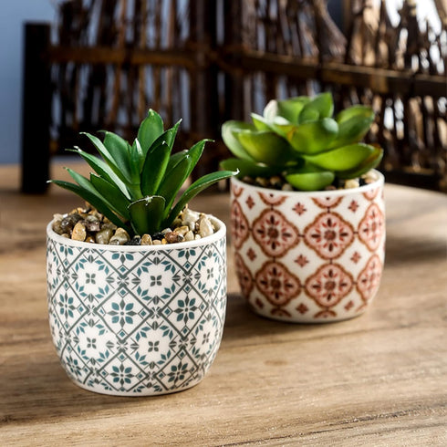 Artificial Plants Succulent Flowers in Ceramic Planter 2 Pack Small Fake Plants Potted for Home Office Desk Decor Farmhouse Living Room Bedroom Sh...