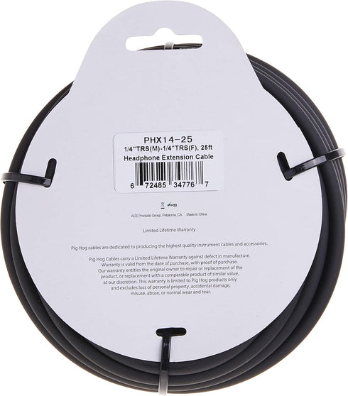 Pig Hog PHX14-25 1/4" TRSF to 1/4" TRSM Headphone Extension Cable, 25 Feet...