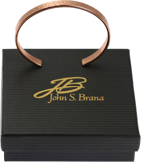 John S. Brana Hammered Copper Cuff Bracelet - Lightweight - 100% Uncoated Solid Copper...