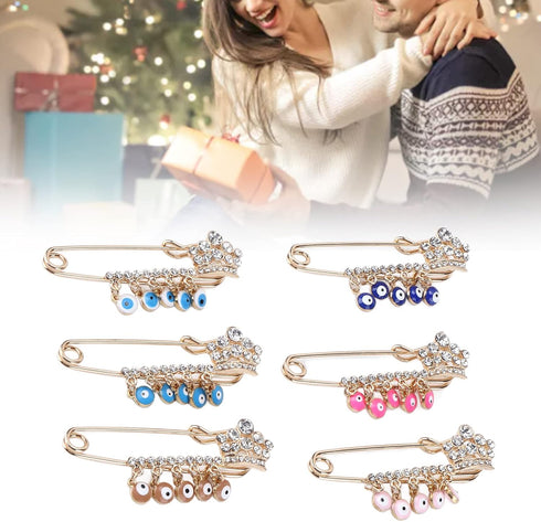 Zerodis 6 Colors Evil Eye Stroller Pin Lucky Brooch Diaper Bag, 6Pcs Evil Eye Brooch Pin for Baby Good Luck Brooches & PinsJewelry...