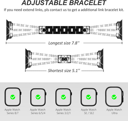 Surace Compatible with Apple Watch Bands 45mm for Women Series 9 8 7, Bling Diamond Rhinestone Link Bracelet with 2 in 1 Waterproof Bling Case Lac...