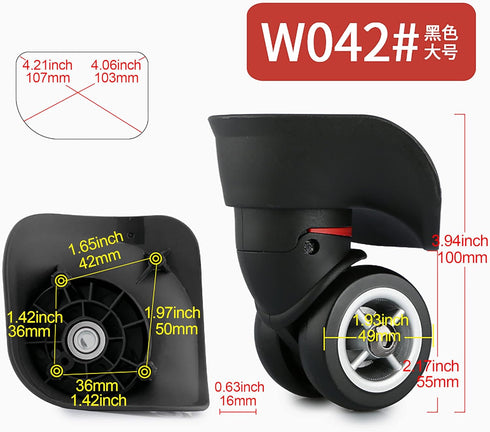BQLZR Black Suitcase Wheels Replacement Left & Right Plastic Swivel Caster Wheels with 4 Holes,Hole Pitch: (1.42"/1.65"/1.97"/1.42"), for Luggage ...