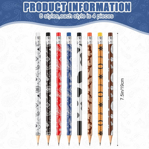 Teling 32 Pcs Western Cowboy Cowgirl Pencils for Kids Cowboy Party Favors Fun Cowboy Theme Decorative Pencils Wood Pencil with Eraser Supplies for...