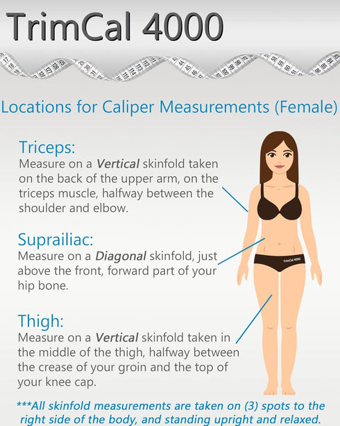 Sequoia Fitness Trimcal 4000 Body Fat Caliper with Body Measure Tape & Fat% Chart (Black & Black)...