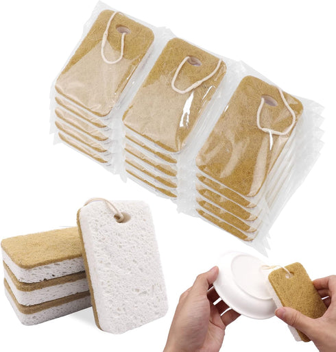 Natural Sponge, Sponges Individually Wrapped, Non Scratch Kitchen Cleaning Sponge Scouring Pad Cellulose Coconut Scrubbing Sponge for Washing Dish...