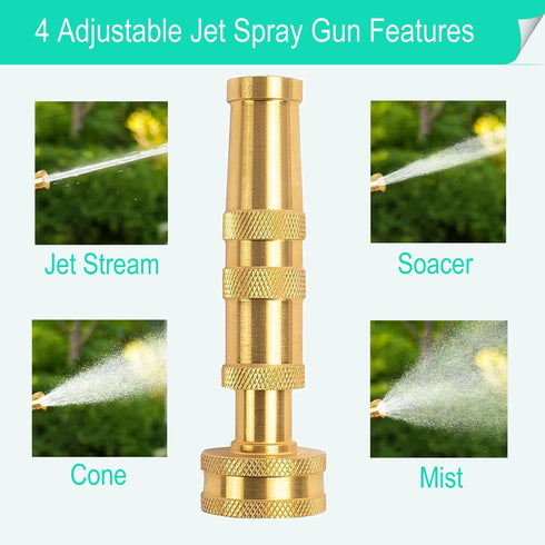 Solid Brass Heavy Duty Adjustable Twist Hose Nozzle,CM CUMIZON Jet Sweeper Nozzle, High Pressure Hose Nozzle with On-Off Valve, Leak-Free Operatio...