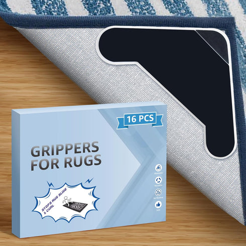 16 PCS Grippers for Rugs(2024 New), Lakuti Non Slip Dual Sided Rug Pads Grippers for Hardwood Floors and Tiles, Reusable Adhesive Carpet Rug Tape ...