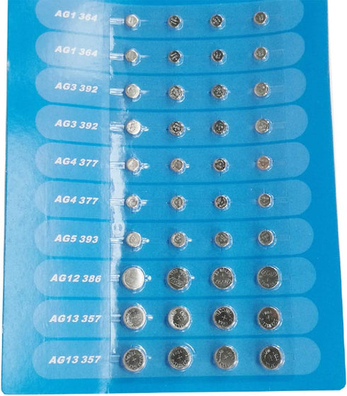 Cotchear 40pcs Alkaline Cell Batteries Assorted 1.5 Volt AG1/LR621 AG3/LR41 AG4/LR626 AG5/LR754 AG12/LR43 AG13/LR44 Coin Batteries Set 0% Mercury...
