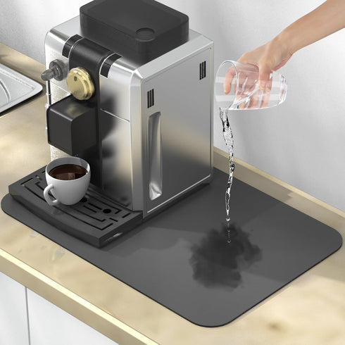 Coffee Mat ,24"X16"Coffee Maker Mat for Countertops, Coffee Bar Accessories ?Absorbs Quickly To Hide Stains, Rubber Non-Slip Design,Dish Drying Ma...