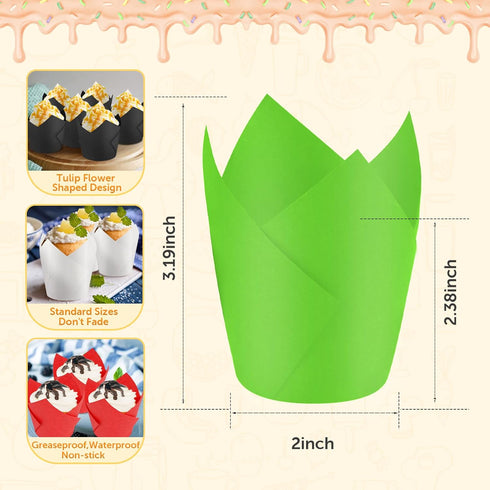 Green Cupcake Liners 100Count Baking Cups Standard Tulip Paper Greaseproof Muffin for Wedding Birthday Christmas Party Baby Shower Anniversaries A...