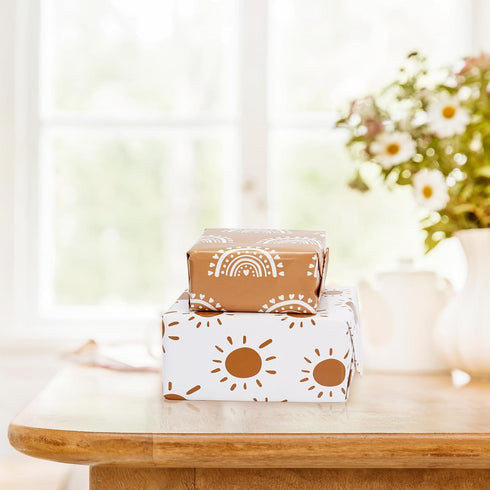 Whaline 12Pcs Modern Boho Wrapping Paper Boho Daisy Flower Rainbow Sun Gift Wrap Bulk Art Paper Folded Flat for Baby Shower Birthday Wedding DIY C...