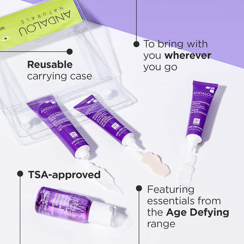 Andalou Naturals, On The Go Essentials - The AGE DEFYING Routine, Travel Friendly, TSA- Approved, Reusable Bag (4 Pcs)...