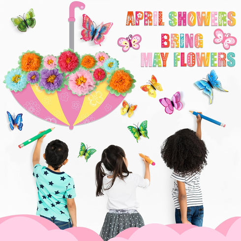 30 Pcs Spring Bulletin Board Decorations Flower Classroom Door Decorations April Showers Bring May Flowers Decorations with Paper Flowers Butterfl...