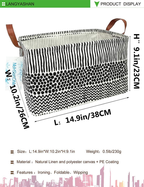 LANGYASHAN Rectangular Storage Bin Collapse Canvas Fabric Cartoon Storage Basket with Handles for Organizing Home Kitchen Boys and Girls Toys Offi...