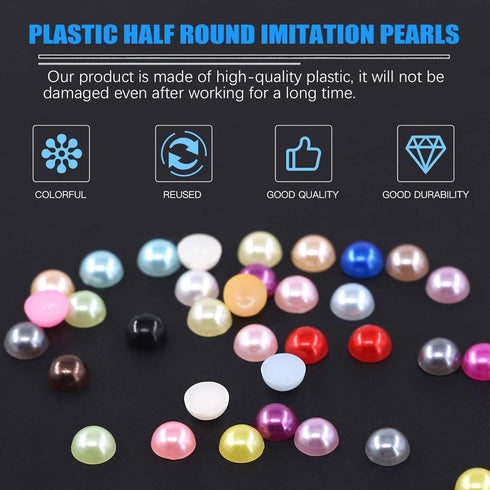 Glarks 2880Pcs 6MM 24 Colors Beads Flat Back Half Round Pearl Bead Cabochon Pearl Flatback Beads Set...