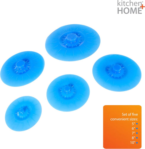 Kitchen + Home Silicone Suction Lids and Food Covers - Set of 5 - Fits various sizes of cups, bowls, pans, or containers!...