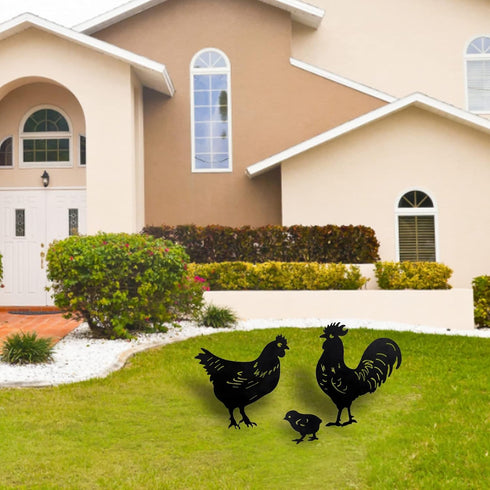 TT & MM Rooster Yard Decor Metal Decorative Garden Stakes - Chicken Yard Art Rooster and Hen with Chicks Statues Idea Garden Gifts for Outdoor, Pa...
