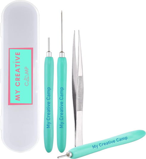 MY CREATIVE CAMP 5 Pack Paper Quilling Tools Set - Quilling Supplies, Quilling Tool Kit Includes: 2 Quilling Slotted Tools, Needle Tool, Tweezer &...