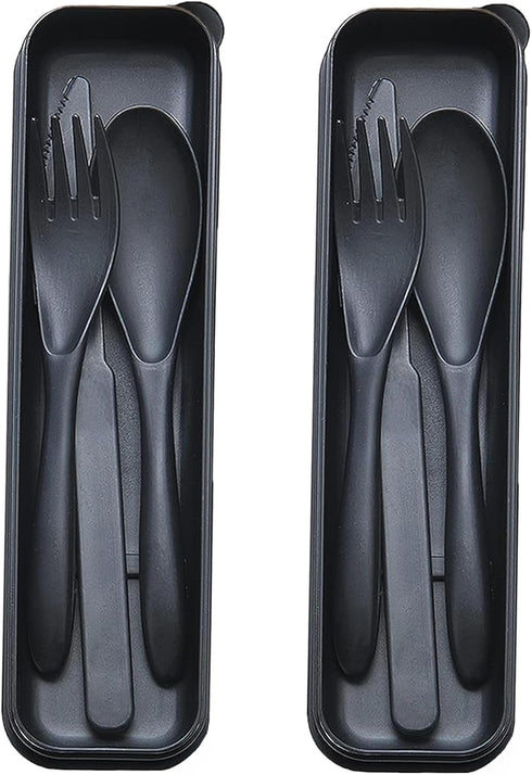 Reusable Travel Utensils Set with Case, 2 Sets Wheat Straw Portable Plastic Fork Spoons Knife Cutlery, Camping Eco-Friendly BPA Free Tableware for...