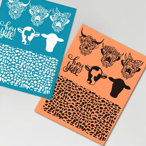 OLYCRAFT 4x5 Inch Dairy Cow Clay Stencils Highland Cow Silk Screen for Polymer Clay Cow Pattern Silk Screen Stencils Mesh Transfer Stencils for Po...