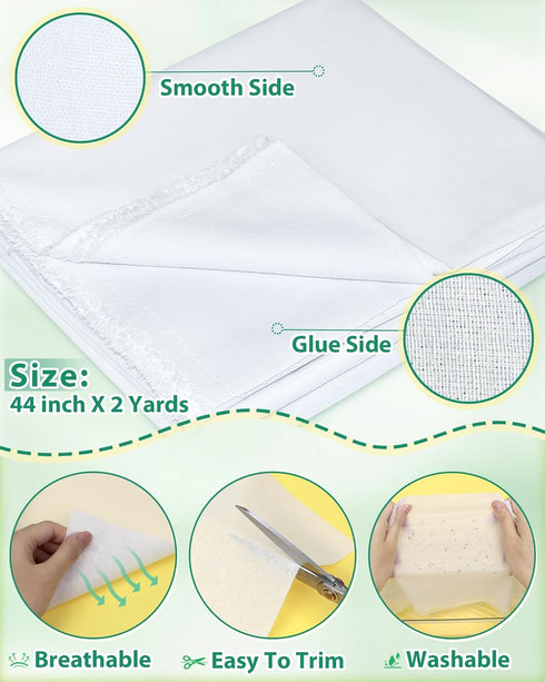 PLANTIONAL Woven Cotton Iron-On Fusible Interfacing: 44 inch X 2 Yards White Medium Weight 100% Cotton Single-Sided Interfacing for t-Shirt Quilts...