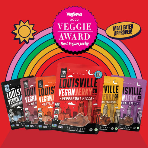 Louisville Vegan Jerky – Pepperoni Pizza Vegan and Vegetarian Friendly Meat - Lip-Smacking Jerky - Gluten-Free High Protein Vegan Snacks 19 grams ...