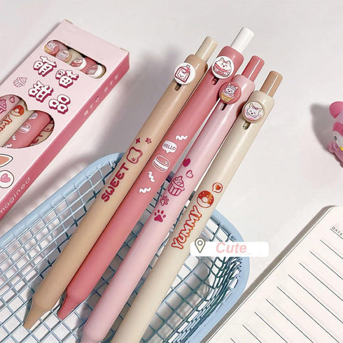 4 Pcs Gel Ink Pens Cartoon Retractable Pens Cute Cat Pen 0.5mm Black Ink Writing Pen Office School Supplies for Girls Womem (Dessert Cat)...