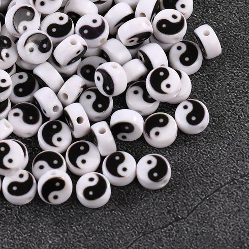 200pcs 7mm Yin Yang Tai Chi Acrylic Beads for Jewelry Making, Spacer Beads for DIY Bracelet Craft Making Supplies (7mm)...