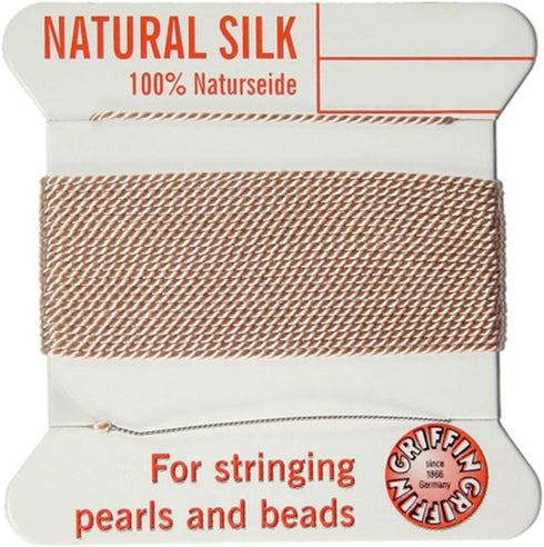 Griffin Silk Beading Cord with Needle - 2 Meters - Size 2 - 0.45mm Diameter - Light Pink - Stringing Beads, Pearls, Etc (Sold Per 3 Packs)...