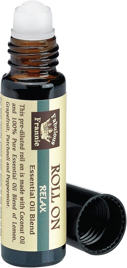 Fabulous Frannie Relax Essential Oil Blend Roll On 10ml Made with Coconut Carrier Oil Oil, Lemon, Grapefruit, Patchouli and Peppermint Essential O...