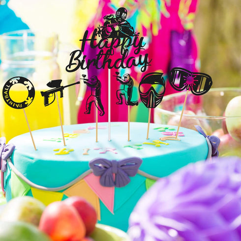 Jetec 37 Pieces Paintball Cake Toppers Birthday Party Supplies, Paintball Cupcake Toppers Decorations, Glitter Silhouette Handmade Cake Decoration...