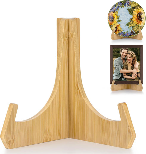 Plate Stands for Display, 8 Inch Plate Holders for Displaying, Bamboo Picture Frame Stand for Tables, Tabletop Easels, Decorative Stand for Platte...