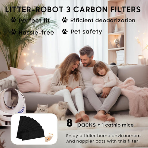 8 Pack Carbon Filters Compatible with Automatic Litter Box Robot 3, OEM Thick Replacement Filter to Absorb Odors Control Damp from Cat Keep Home F...