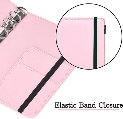 A6 Budget Binder with Cash Envelopes, PU Leather Refillable Notebook Binder, Loose Leaf Organizer Binder Cover, Money Organizer for Cash with Elas...