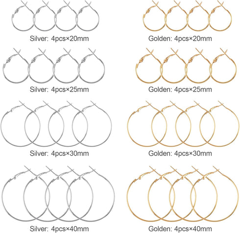 32 Pcs Hoop Earrings Finding, Hypoallergenic Alloy Round Earring Hoops for Jewelry Making, Gold Silver Open Beading DIY Earrings Craft Art Accesso...