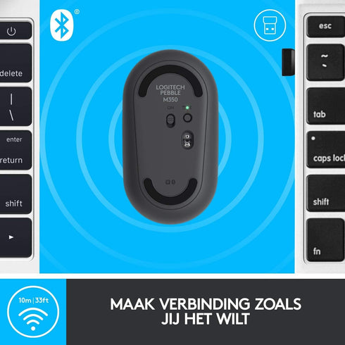 LOGI Pebble M350 Portable Wireless Mouse with Bluetooth or 2.4 GHz Receiver, Silent, Slim Computer Mouse with Quiet Click for Laptop, Notebook, PC...