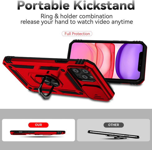 Hitaoyou iPhone 11 Pro Max Case: Military Grade Shockproof, Camera Cover, Kickstand, Magnetic Car Mount Holder - Red...