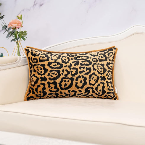 Yangest Black and Gold Rectangle Pillow Cover Cut Velvet Leopard Print Cushion Cover Luxury Modern Pillowcover for Couch Living Room Bedroom,12x20...