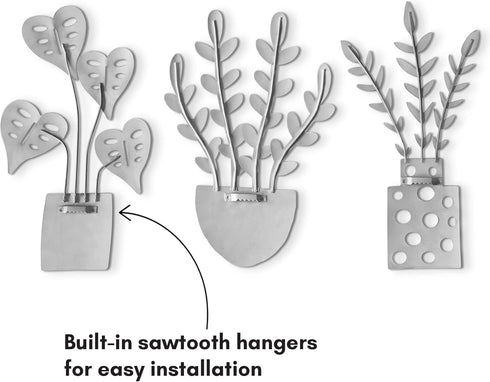Americanflat Three Metal Plants Wall Décor Set - 6.25x10 Plants as Outdoor Metal Wall Art Decorations - Modern Style Wall Hanging Décor for Patio,...