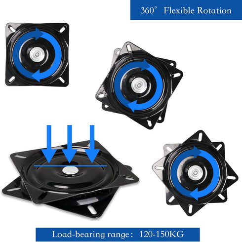 BQLZR 6 inch A3 Steel Plate Black Ball Bearing Square Swivel Turntable Chair Swivel for Bar Stool Chair...