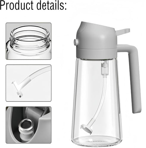 2 in 1 Olive Oil Dispenser Bottle for Kitchen,Oil Sprayer for Cooking, 1.56oz/470ml Premium Glass Oil Bottle, Food-grade Oil Mister for Air Fryer,...